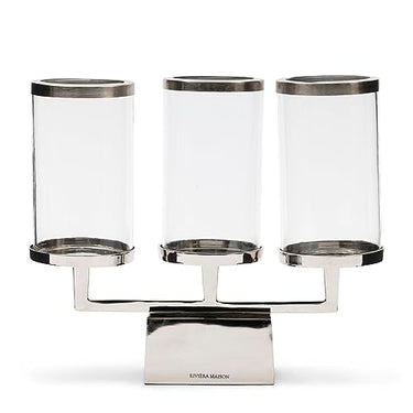 Riviera Maison Lantern Transparent, Large Candle Holder, 3 Candles, Pillar Candles - RM Verona Hurricane - Aluminum - (LxWxH) 37.5x11x31 on Sale